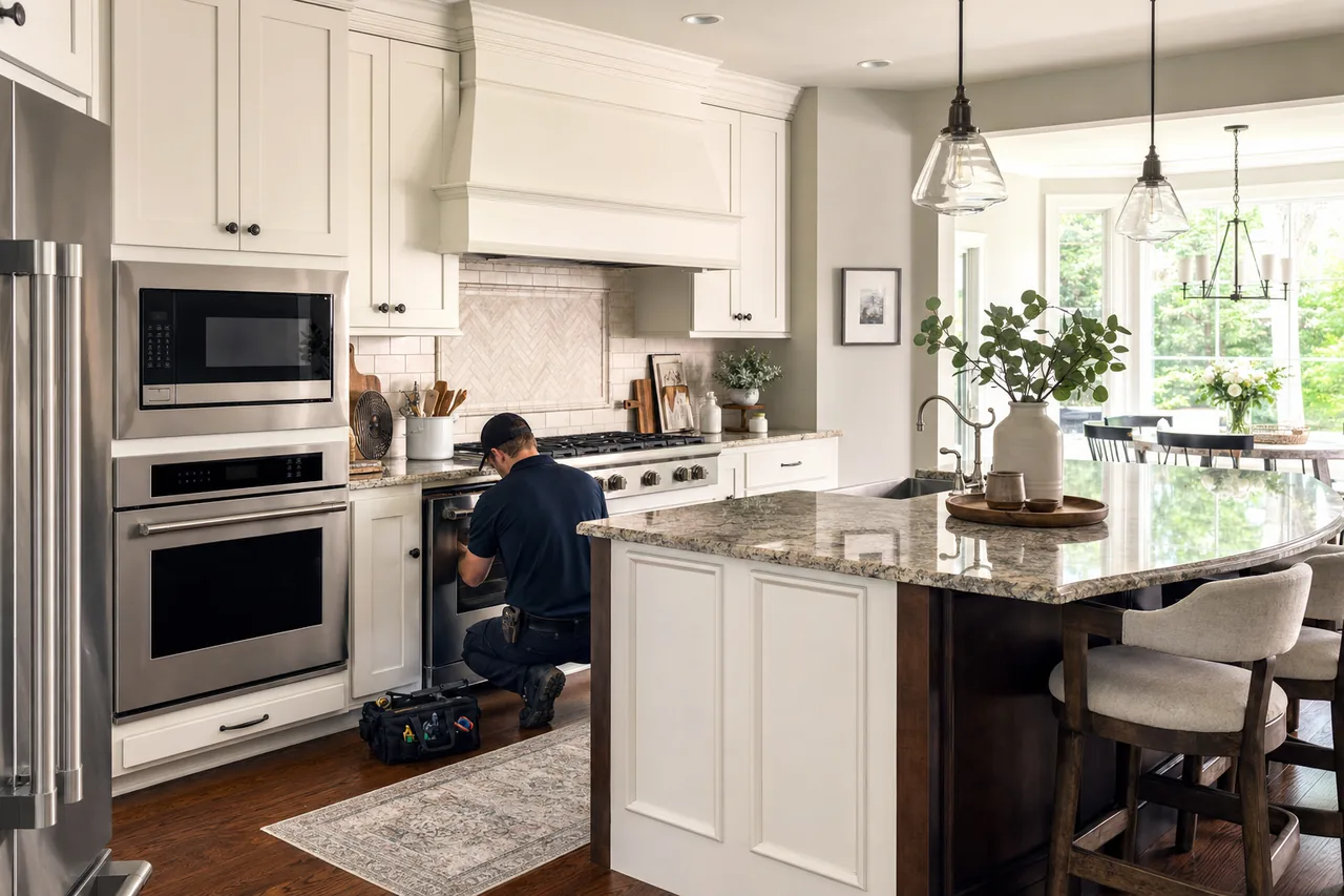 A luxury kitchen with built-in stainless appliances up close