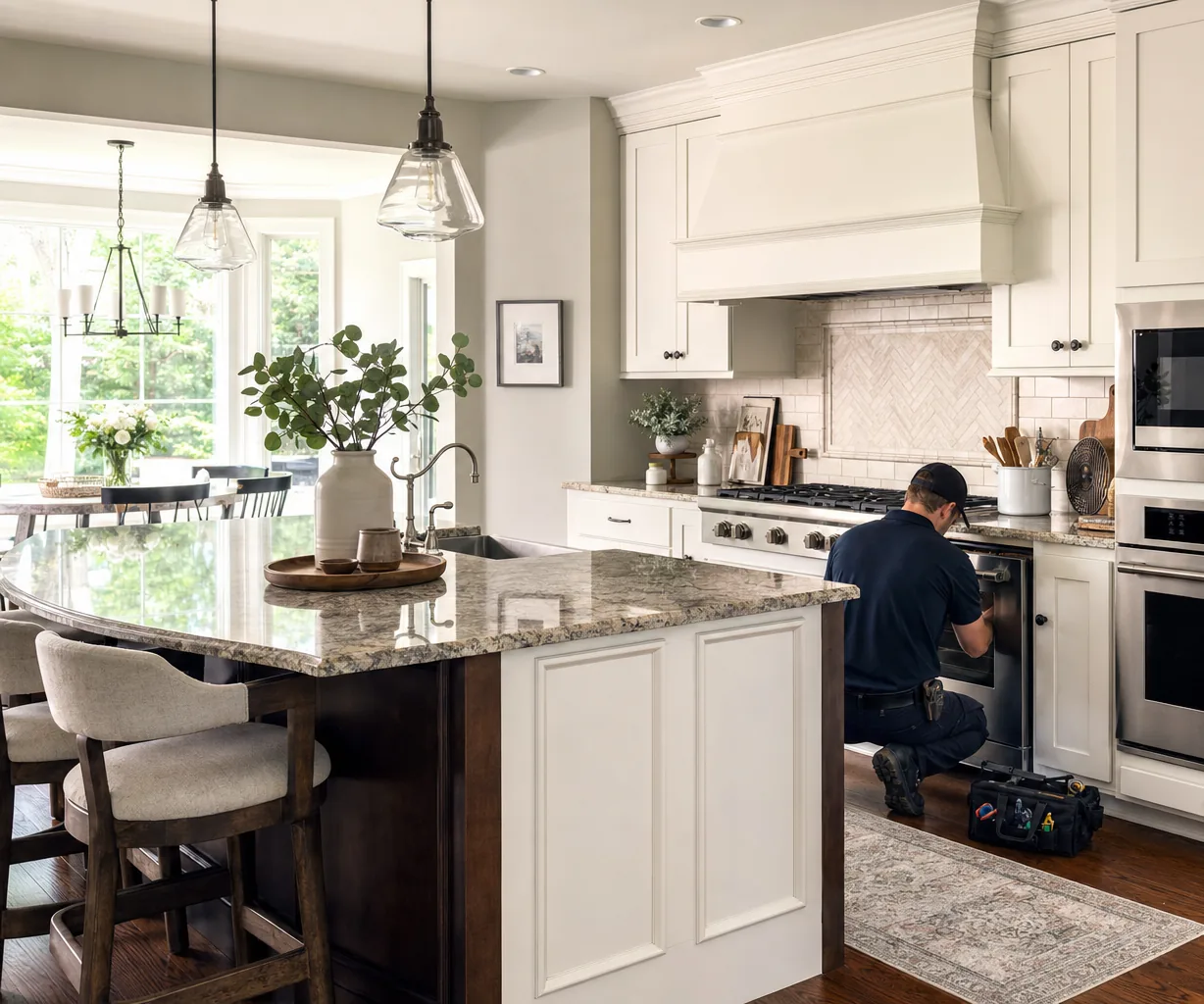 A luxury kitchen with built-in stainless appliances up close