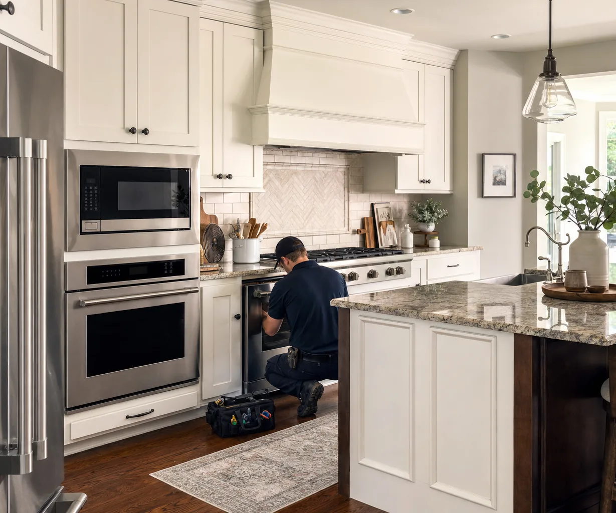 A luxury kitchen with built-in stainless appliances on a same-day visit